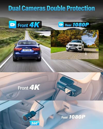 Dash Cam Front and Rear 4K, Built-in 5GHz WiFi GPS Speed, Voice Control, Free 64GB SD Card, Dual Dash Camera for Cars, Superb Night Vision, Super-Capacitor, 24Hrs Parking Monitor, WDR, Type C - 2