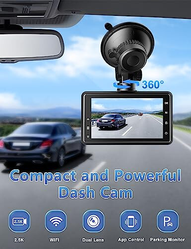 Dash Cam Front and Rear Camera, Otovoda 3Inch Screen WiFi Dash cam, 2.5K+1080P Dash Camera for Cars, Dashboard Camera with Free 64GB SD Card, Type-C Port, Parking Monitor, Super Night Vision - 2