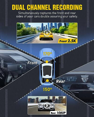 Dash Cam Front and Rear, EUKI 4K/2.5K UHD Dash Camera for Cars, Dashcam Built-in WiFi, Free 64GB Card, Night Vision, 170°Wide Angle, WDR, 24H Parking Mode - 3