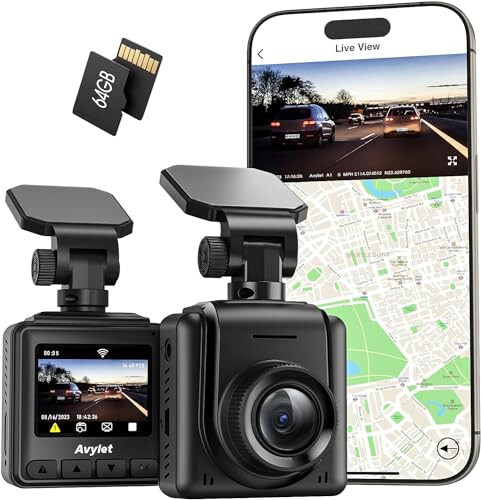 Dash Cam Wi-Fi 2K, Ücretsiz 64GB Kart, Harici GPS Modülünü Destekler, Uygulama ile Mini Dash Cam Gösterge Paneli Araba Kamerası, Arabalar İçin Ön Dash Kamera, 24 Saat Park Modu, G-Sensörü, Döngü Kaydı - 1