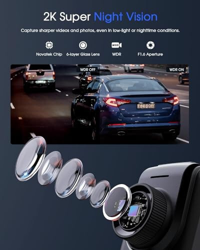 Dash Cam Wi-Fi 2K, Ücretsiz 64GB Kart, Harici GPS Modülünü Destekler, Uygulama ile Mini Dash Cam Gösterge Paneli Araba Kamerası, Arabalar İçin Ön Dash Kamera, 24 Saat Park Modu, G-Sensörü, Döngü Kaydı - 5