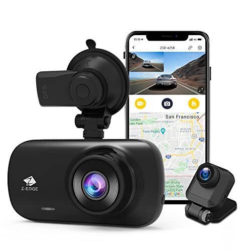 Dash Cam, Z-Edge Z3D 2560x1440P QHD, Oldin va Orqa Dash Cam, WiFi, GPS, Ikkita Kamera, Avtomobil DVR, Tungi Ko'rish, To'xtash Rejimi, G-Sensor, Tsiklik Yozuv - 1