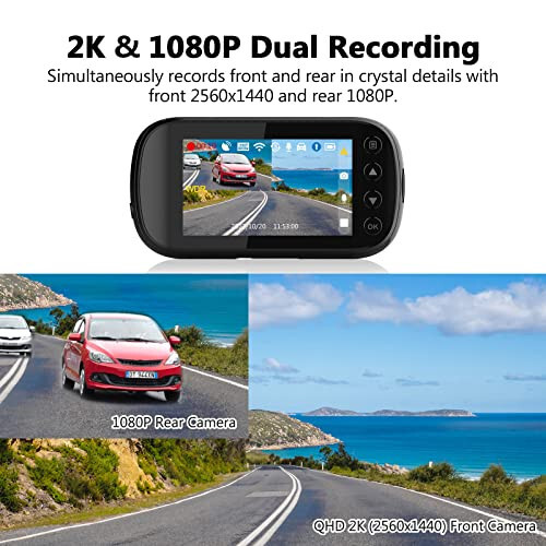 Dash Cam, Z-Edge Z3D 2560x1440P QHD, Oldin va Orqa Dash Cam, WiFi, GPS, Ikkita Kamera, Avtomobil DVR, Tungi Ko'rish, To'xtash Rejimi, G-Sensor, Tsiklik Yozuv - 2