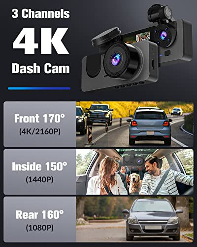 Dash Camera for Cars, 4K Full UHD Car Camera Front Rear with 32GB Card, Built-in Super Night Vision, 2.0'' IPS Screen, 170° Wide Angle, WDR, 24H Parking Mode, Loop Recording - 2