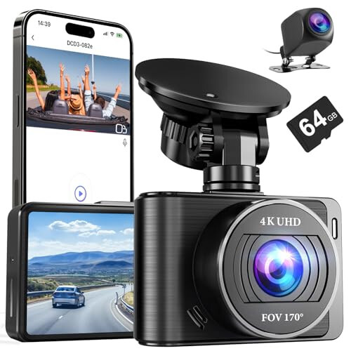 Dash Kamera, 4K/1080p Oldingi va Orqa ichki Wi-Fi, 64GB SD karta bilan, To'liq HD 2.0” IPS ekranli Avtomobillar uchun Dash Kamera, Ilova boshqaruvi, G-Sensor, Loop yozuvi, To'xtash rejimi - 6