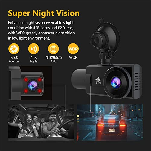 Dash Kamera, Z3Pro Dash Kamera Ön ve İç, 2K+1080P Ön ve İç Çift Dash Kamera, Araba Kamerası, IR Gece Görüşü, Park Modu, G-Sensörü, 256GB Destek - 5