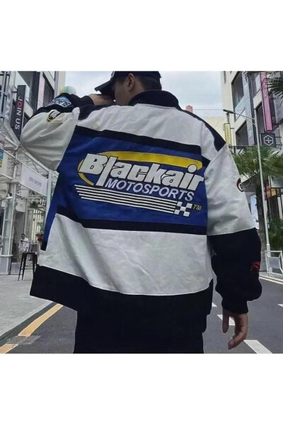 Day Light Streetwear Unisex Lined Vintage Blackair Blue Racer Bomber Jacket - 3