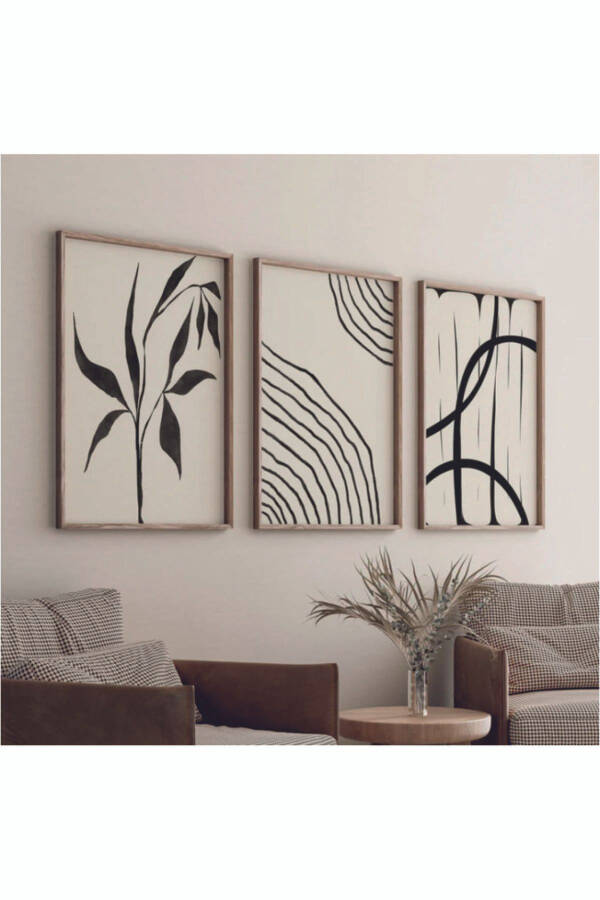 Decorative 3 Piece Set, Wooden Frame, Abstract Painting, Wall Art, Wall Decor, Kitchen Art, Framed Painting - 1