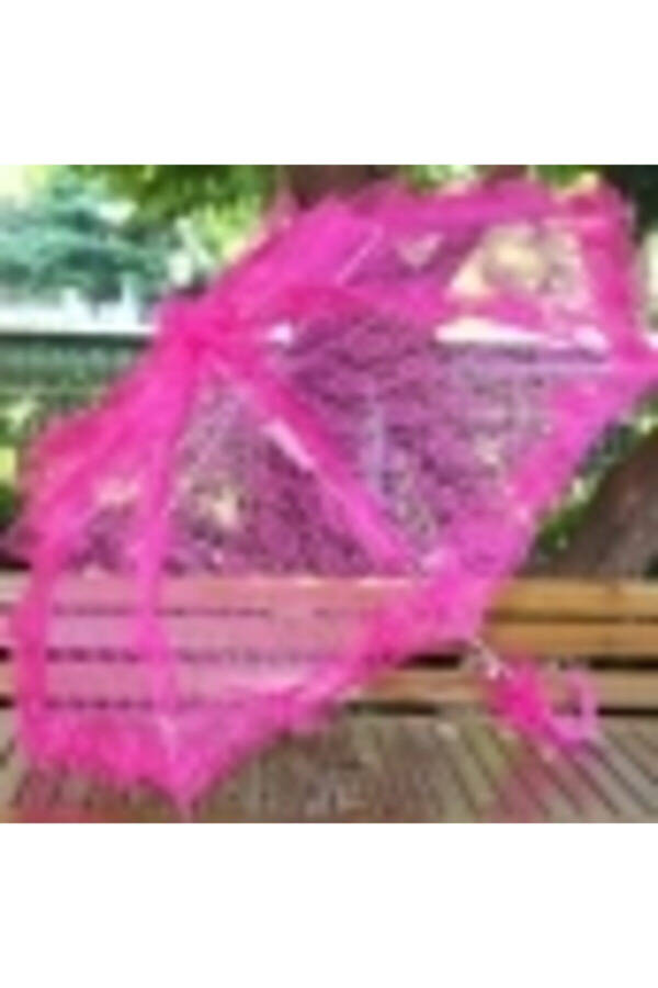 Decorative Lace Wedding and Bridal Umbrella Fuchsia/Dark Pink 75cm - 1