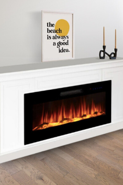 Decorative White Case, 150cm 8 Color Electric Fireplace Heater Bluetooth, Flame Sound, Wifi - 2