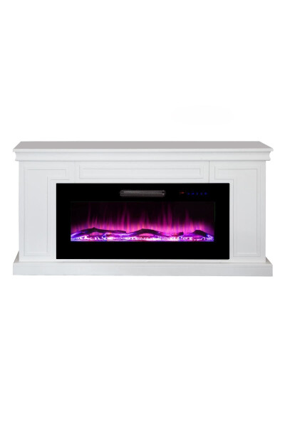 Decorative White Case, 150cm 8 Color Electric Fireplace Heater Bluetooth, Flame Sound, Wifi - 6