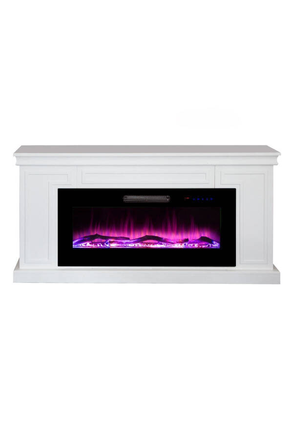 Decorative White Case, 150cm 8 Color Electric Fireplace Heater Bluetooth, Flame Sound, Wifi - 6