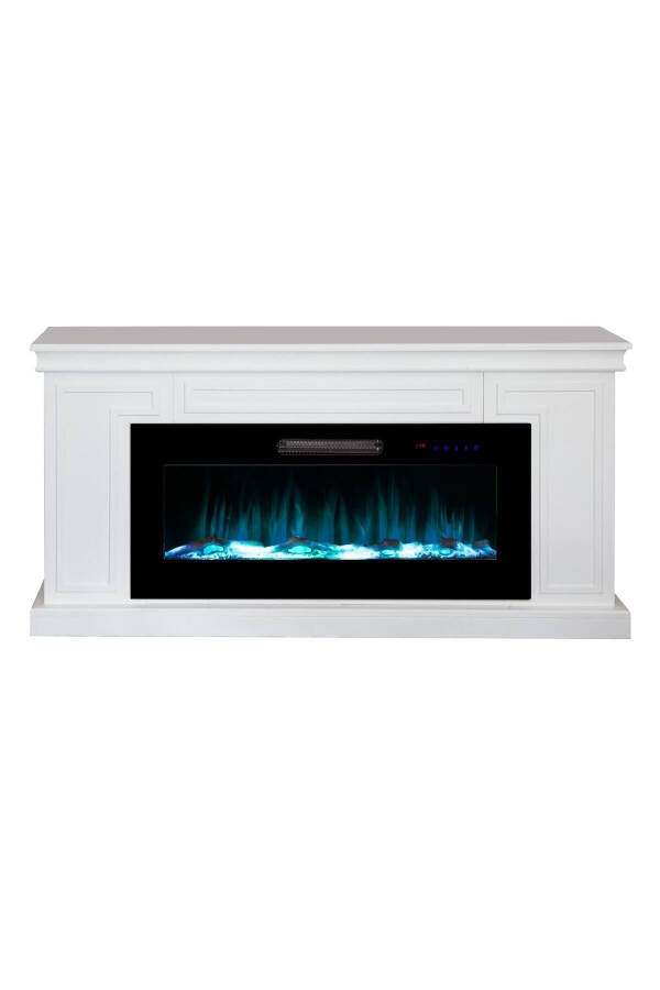 Decorative White Case, 150cm 8 Color Electric Fireplace Heater Bluetooth, Flame Sound, Wifi - 7