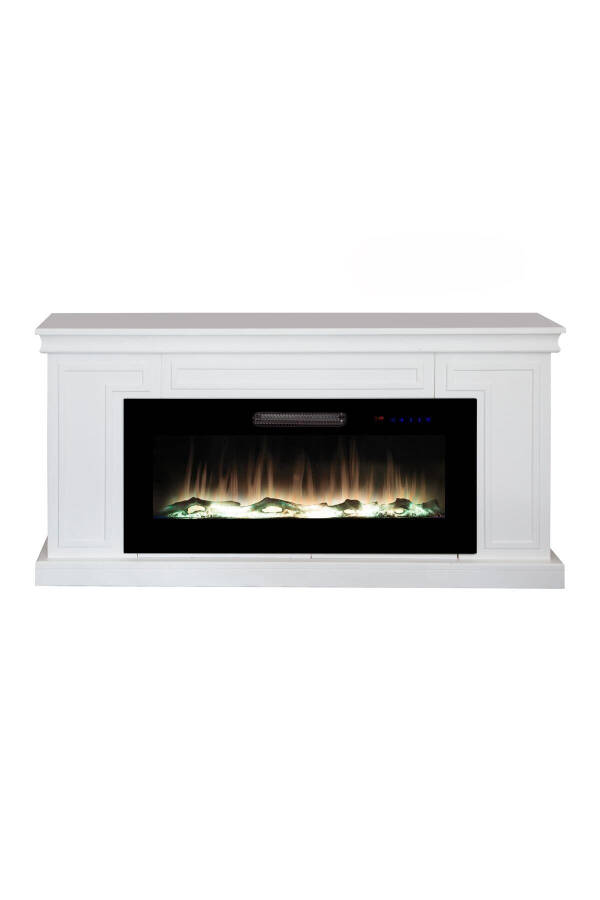 Decorative White Case, 150cm 8 Color Electric Fireplace Heater Bluetooth, Flame Sound, Wifi - 8