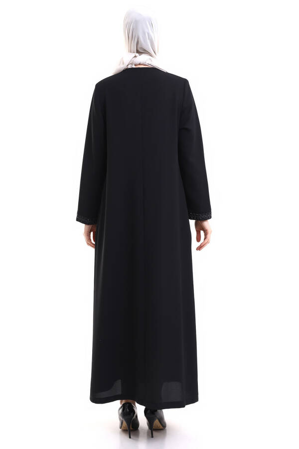 Deep Store Zipper Sleeve Stone Decorated Abaya 23302-23 Black - 4