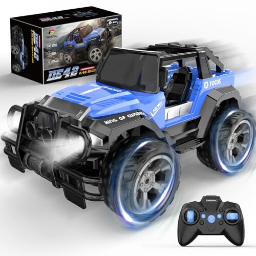 DEERC DE42 Remote Control Car RC Racing Cars, 1:18 Scale 80 Min Play 2.4Ghz LED Light Auto Mode Off Road RC Trucks with Storage Case, All Terrain SUV Cars Toys Gifts for Boys Kids Girls Teens, Blue - 6