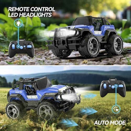 DEERC DE42 Remote Control Car RC Racing Cars, 1:18 Scale 80 Min Play 2.4Ghz LED Light Auto Mode Off Road RC Trucks with Storage Case, All Terrain SUV Cars Toys Gifts for Boys Kids Girls Teens, Blue - 3