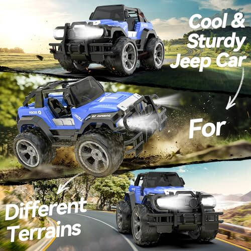 DEERC DE42 Remote Control Car RC Racing Cars, 1:18 Scale 80 Min Play 2.4Ghz LED Light Auto Mode Off Road RC Trucks with Storage Case, All Terrain SUV Cars Toys Gifts for Boys Kids Girls Teens, Blue - 4