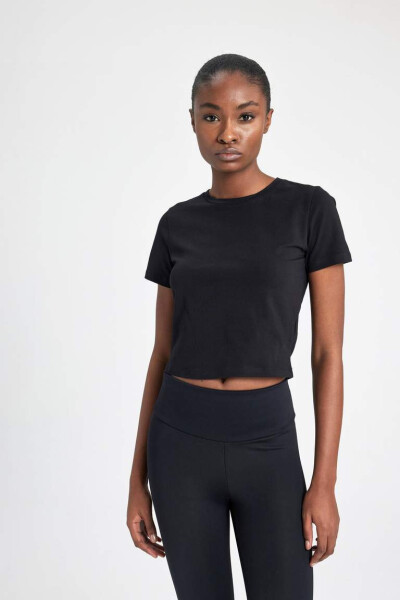 DeFactoFit Crop Crew Neck Athletic Short Sleeve T-Shirt Black - 4