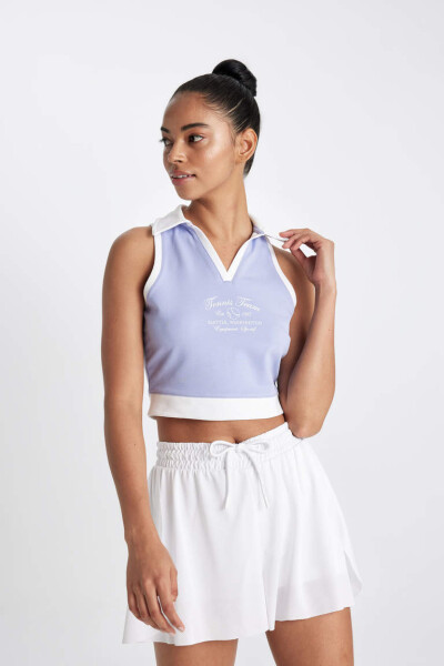 DeFactoFit Crop Polo Yaka Bosilgan Sport Bra Ochchiq Lila - 4