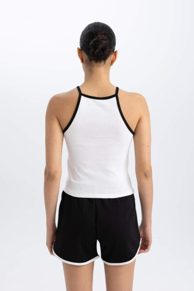 DeFactoFit Crop Ribbed Athletic Top with Print and Bike Neck White - 9