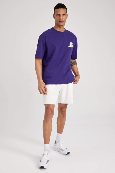 DeFactoFit NBA Los Angeles Lakers Oversize Fit Bisiklet Yaka Kısa Kollu %100 Pamuk Tişört Koyu Mor - 8