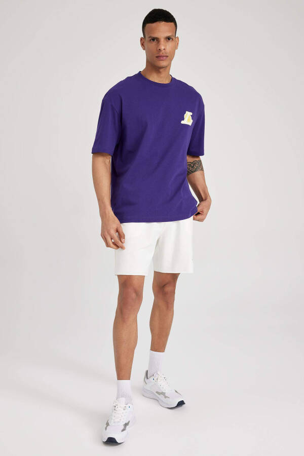 DeFactoFit NBA Los Angeles Lakers Oversize Fit Bisiklet Yaka Kısa Kollu %100 Pamuk Tişört Koyu Mor - 8