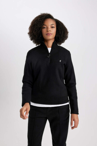 DeFactoFit Standard Fit Zippered Neck Printed Fleece Sweatshirt Black - 3