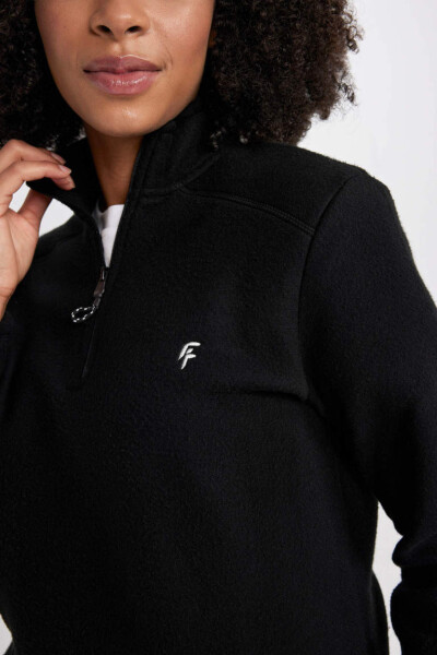 DeFactoFit Standard Fit Zippered Neck Printed Fleece Sweatshirt Black - 7