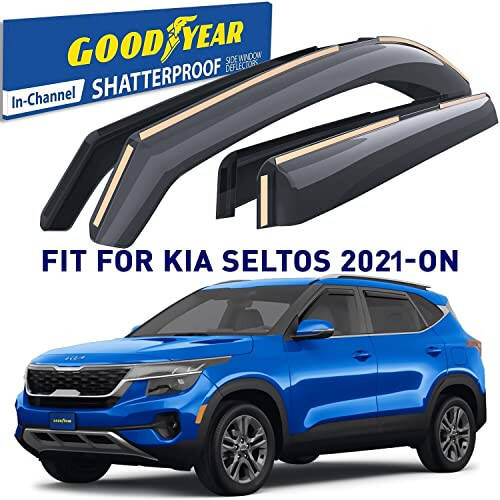 Дефлекторы окон Goodyear Shatterproof для Kia Seltos 2021-2024, защитные козырьки от дождя, козырьки окон для автомобилей, дефлектор вентиляции, автомобильные аксессуары, 4 шт. - GY007951 - 2