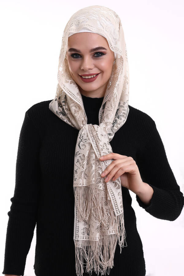 Delicate Cotton Tulle Scarf Dark Cream-2 60x160 - 1