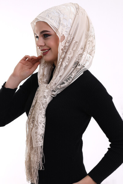 Delicate Cotton Tulle Scarf Dark Cream-2 60x160 - 2