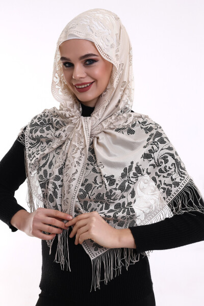 Delicate Cotton Tulle Scarf Dark Cream-2 60x160 - 3