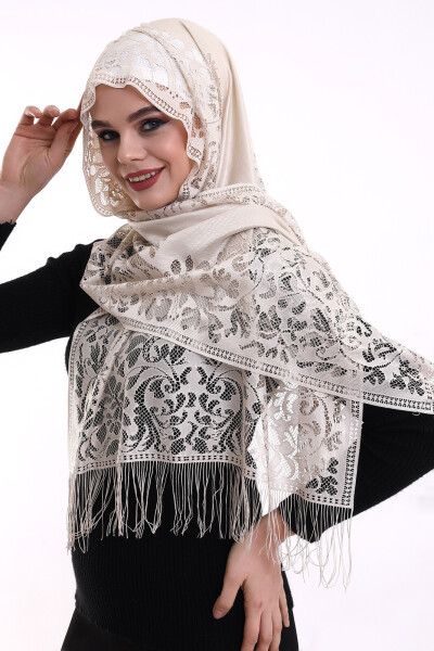 Delicate Cotton Tulle Scarf Dark Cream-2 60x160 - 4