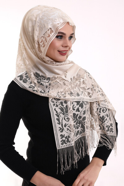 Delicate Cotton Tulle Scarf Dark Cream-2 60x160 - 5