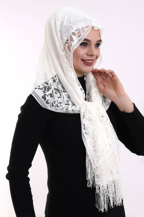 Delicate Cotton Tulle Scarf Light Cream 60x160 - 3