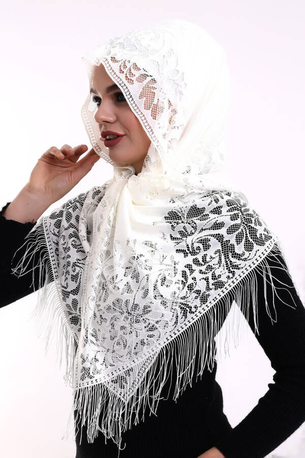 Delicate Cotton Tulle Scarf Light Cream 60x160 - 4