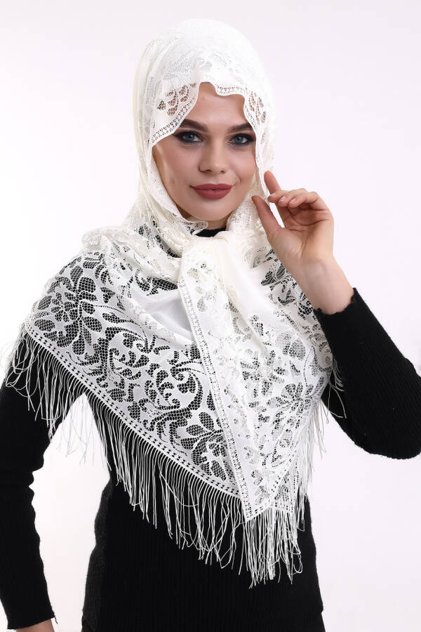 Delicate Cotton Tulle Scarf Light Cream 60x160 - 5