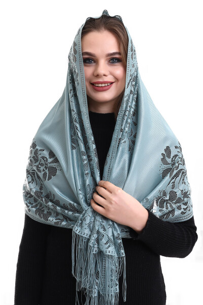 Delicate Cotton Tulle Scarf Turquoise 60x160 - 3