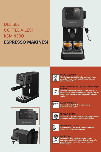 Delisia Coffee KSM 4330 Sut Ko'pirtirgichli Qo'lda Ishlatiladigan Espresso Mashinasi - 7