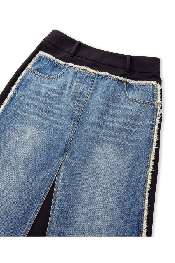 Denim karışımı midi etek - 9