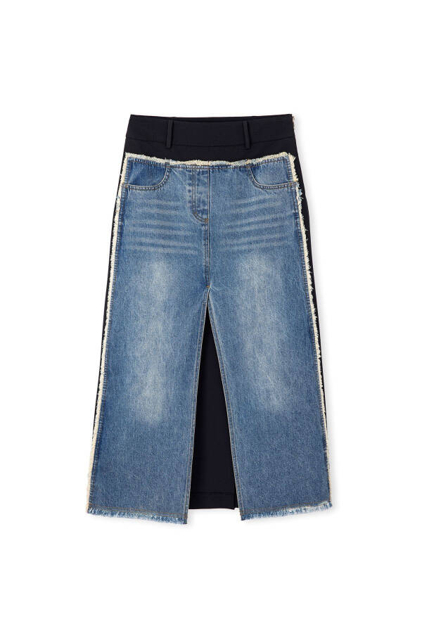 Denim karışımı midi etek - 3