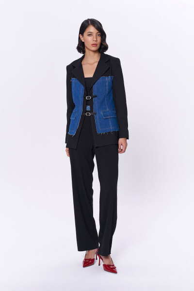 Denim Match Blazer Jacket with Belt Accessory Black - 9