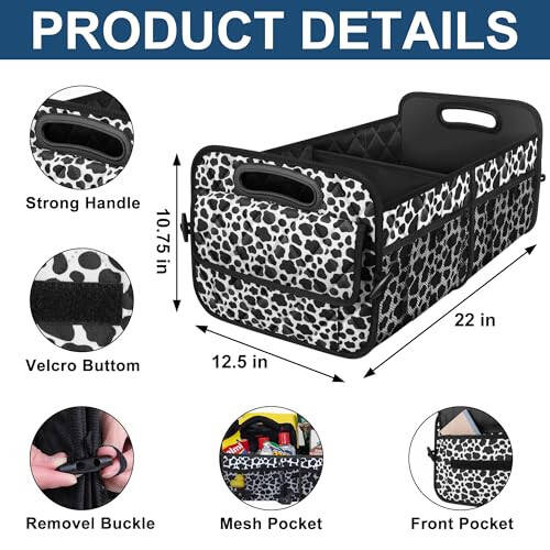 Deosk Car Organizer for SUV - 6 Big Pocket Trunk Storage With Waterproof Polyester, Car Accessories for Women/Men, Cow Print (Medium) - 3