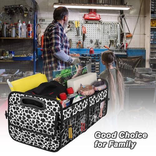 Deosk Car Organizer for SUV - 6 Big Pocket Trunk Storage With Waterproof Polyester, Car Accessories for Women/Men, Cow Print (Medium) - 5