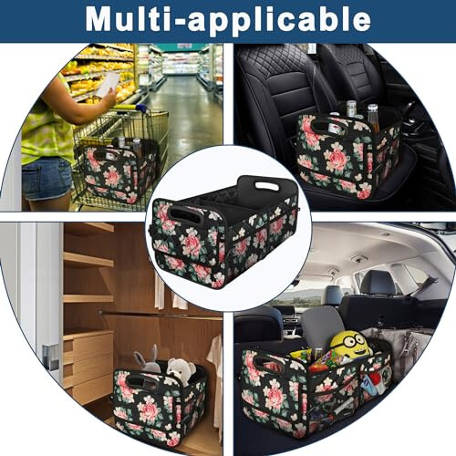 Deosk Car Trunk Organizer for SUV, Car Organziers and Storage with 6 Big Pocket, 50L Waterproof Polyester Car Accessories for Women/Men (Medium, Floral) - 6