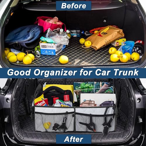 Deosk Trunk Organizer with 6 Pockets - Car Storage Accessory for SUVs, Minivans, and Trucks - 50L Waterproof Polyester (Medium, Beige) - 7