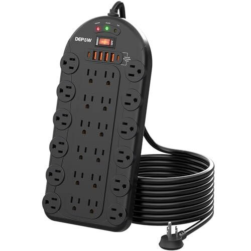 DEPOW Power Strip, 24 AC Outlets (1875W/15A) with 6 USBs (2 USB-C Ports), ETL Listed, Surge Protector (3,400 Joules), 8 Ft Heavy Duty Flat Plug Extension Cord, Wall Mountable for Home, Office, Black - 1