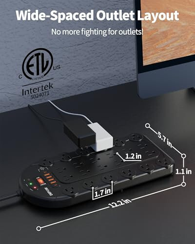 DEPOW Quvvat Simi, 24 AC Rozетка (1875W/15A) 6 USB (2 USB-C Port) bilan, ETL Ro'yxatiga olingan, To'satdan O'zgarishdan Himoya qiluvchi (3,400 Joule), 8 Ft Og'ir Vazifali Tekis Shtepsel Uzatish Simi, Devorda O'rnatish mumkin, Uy, Ofis uchun, Qora - 6