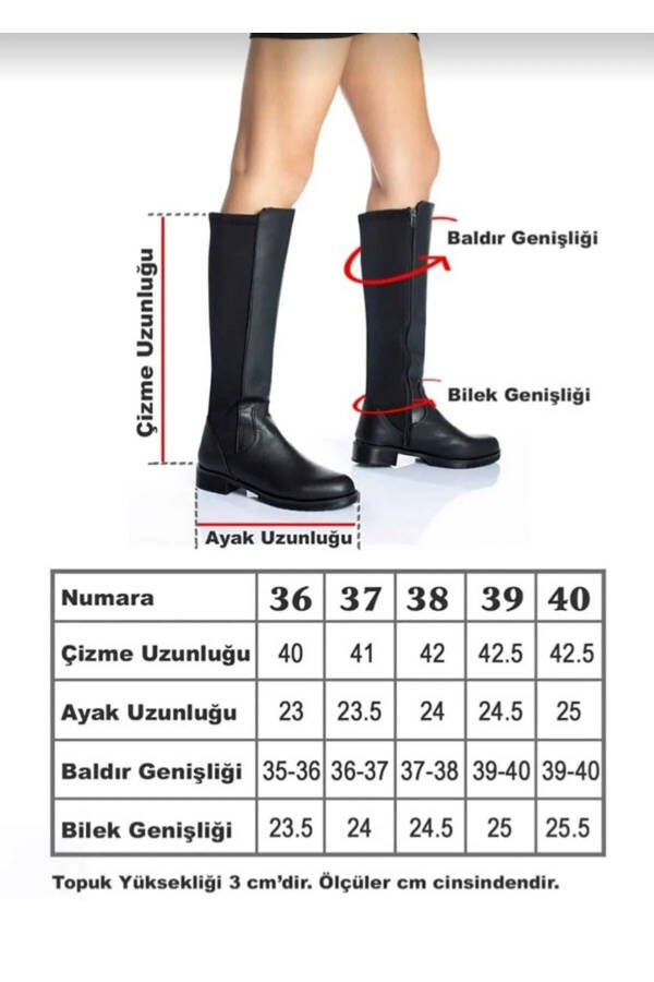 Deri görünümlü, fermuarlı, esnek diz altı çizme. - 8